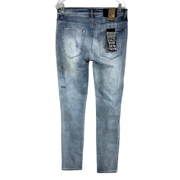 Ksubi NWT Van Winkle Skinny Jeans In Trashed Dreams Blue Size 32x32 Distressed - Picture 3 of 12